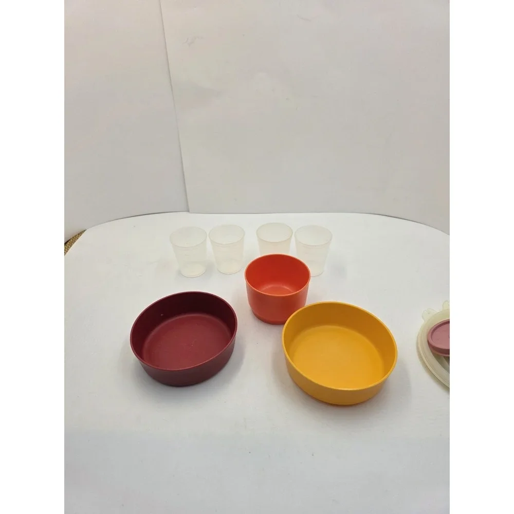 VTG Tupperware Canister Bowl Cup Lot 7 Pc Pastel Harvest Storage Containers Lids